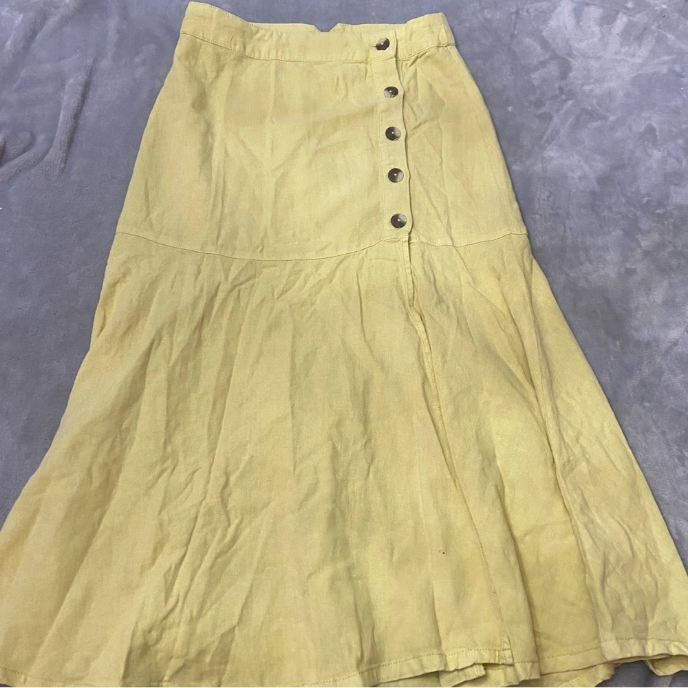 Free People poppy linen button front split midi skirt yellow 4164 - Picture 5 of 13